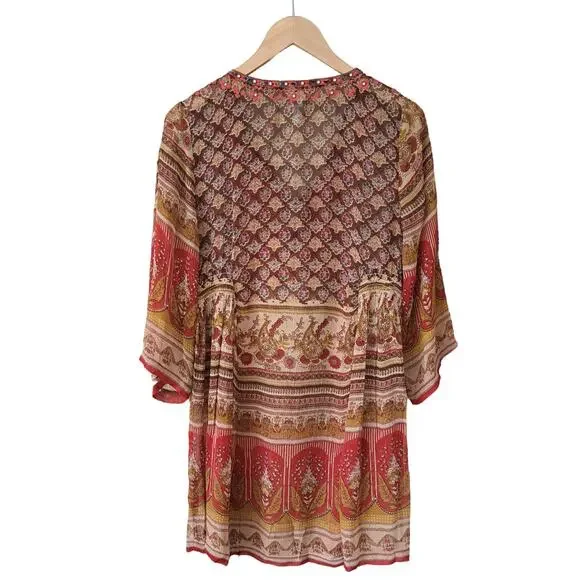 RAGA x Revolve Athena Tunic Mini Dress Embroidered Sheer Fall Floral Size Small - Picture 11 of 12